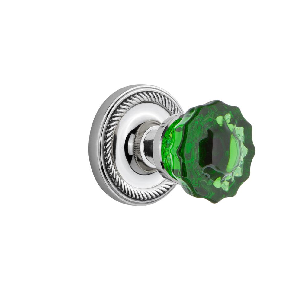 Nostalgic Warehouse ROPCRE Colored Crystal Rope Rosette Passage Crystal Emerald Glass Door Knob in Bright Chrome